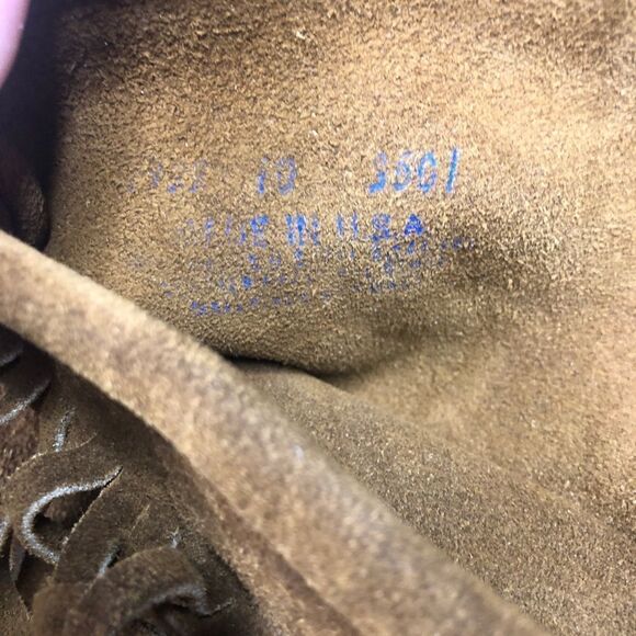 Minnetonka Vintage Fringe Tall Lace Boots Suede 10 Knee High Native Brown Tan - Picture 7 of 9